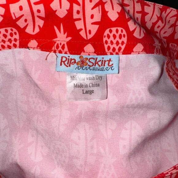 Rip Skirt Hawaii Womens L Wrap Skirt‎ Length 2 Cover Up Red Pink Pineapple - Picture 4 of 6